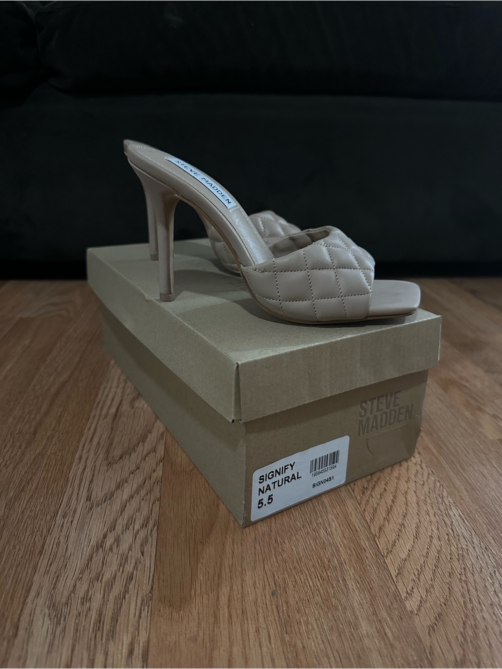 Steve Madden Quilted Slide Heels in Natural Beige - Picture 7 of 8